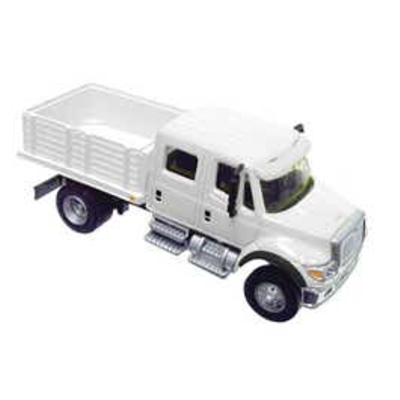 Walthers #949-11880 International 7600 2-Axle Crew Cab Truck with Solid Stake Bed – White w/Decals