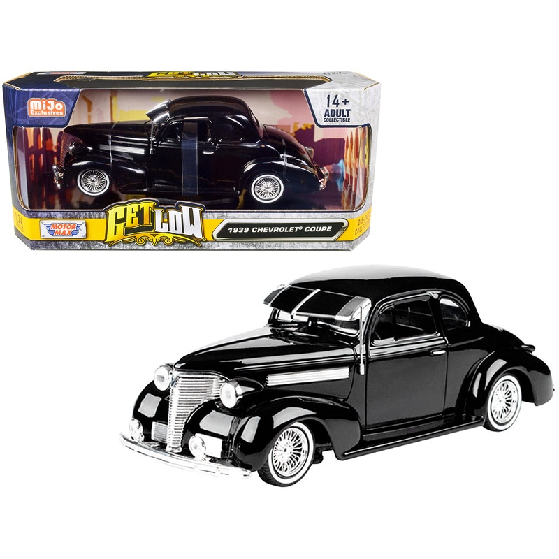 1939 Chevrolet Coupe Lowrider Black “Get Low” Series 1/24 Diecast Model Car by Motormax