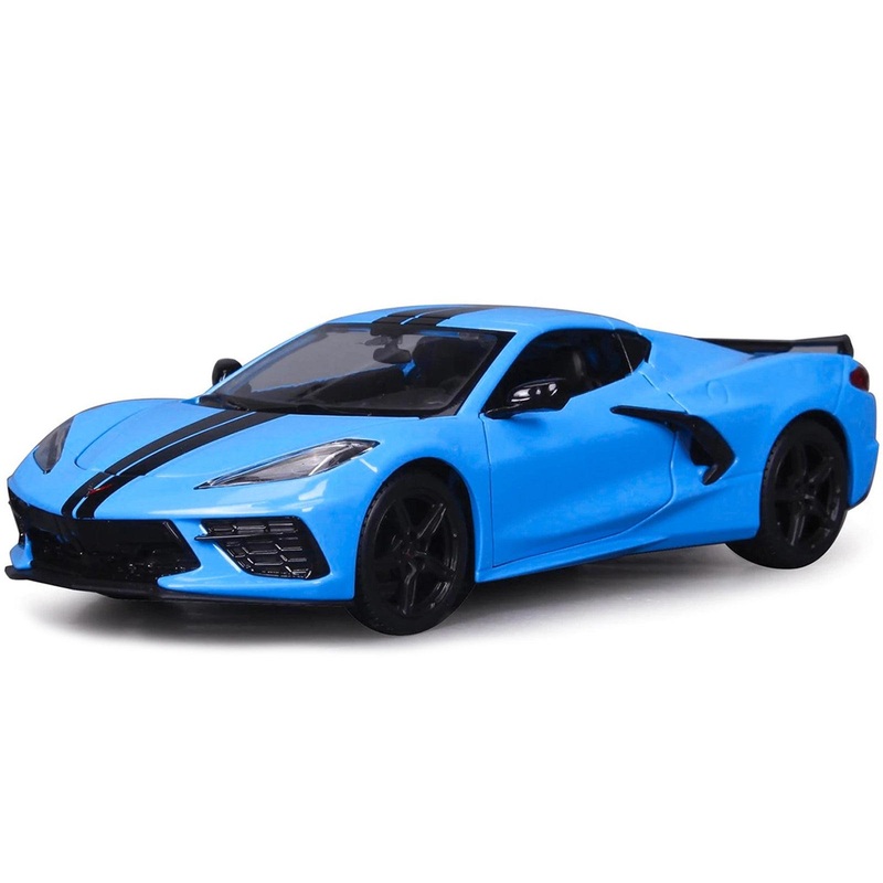 2020 Chevrolet Corvette Stingray Z51 Coupe Blue with Black Stripes 1/24 Diecast Model Car by Maisto