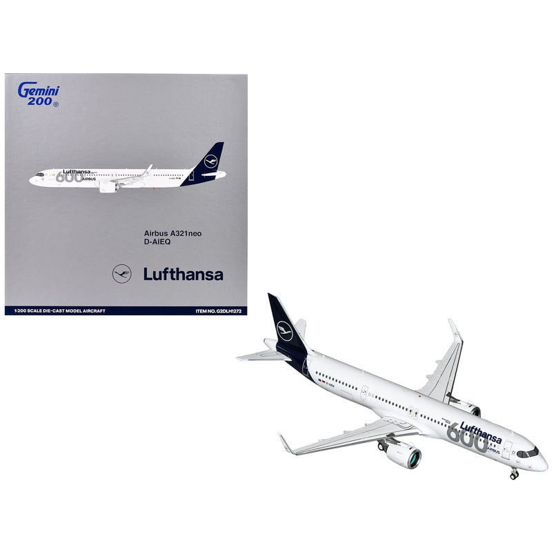 Airbus A321neo Commercial Aircraft “Lufthansa – 600th Airbus Aircraft” (D-AIEQ) White with Dark Blue Tail “Gemini 200” Series 1/200 Diecast Model Airplane by GeminiJets