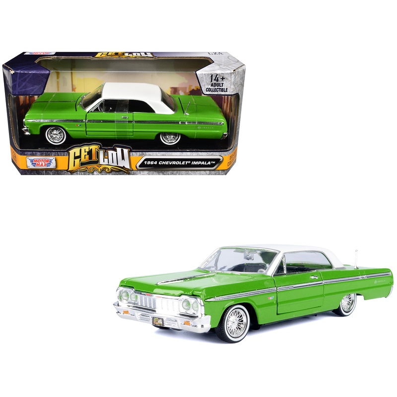 1964 Chevrolet Impala Lowrider Hard Top Green with White Top “Get Low” Series 1/24 Diecast Model Car by Motormax