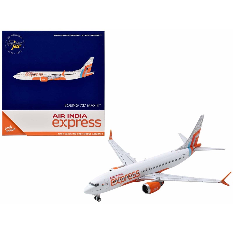 Boeing 737 MAX 8 Commercial Aircraft “Air India Express” (VT-BXA) White with Tail Graphics 1/400 Diecast Model Airplane by GeminiJets