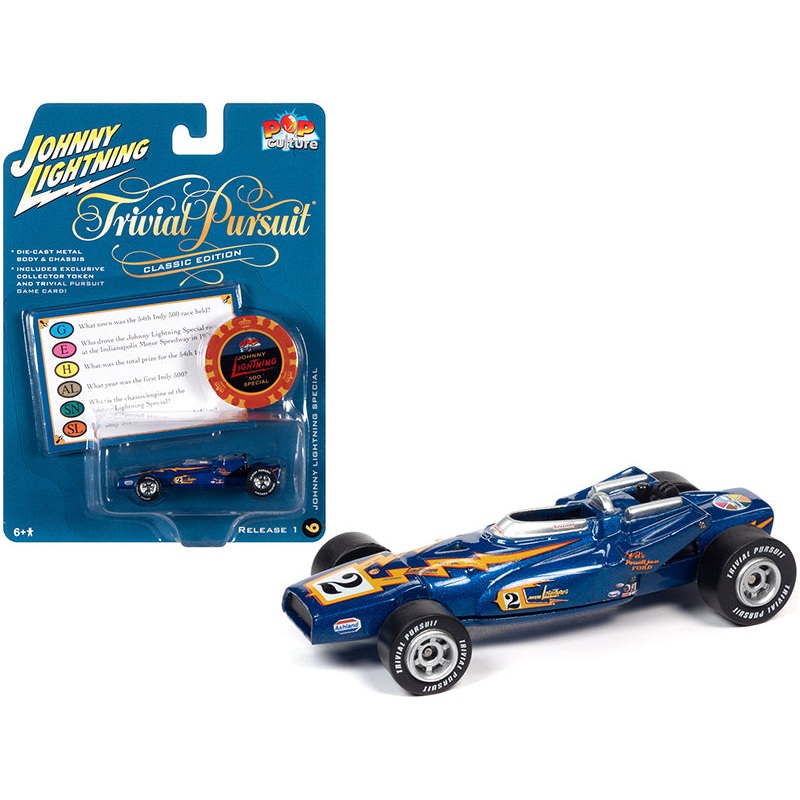 Johnny Lightning Special Blue Metallic with Poker Chip (Collector Token) and Game Card “Trivial Pursuit” “Pop Culture” Series 1/64 Diecast Model Car by Johnny Lightning