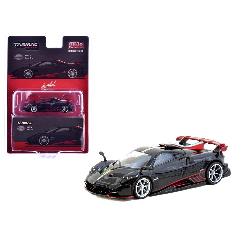 Pagani Imola Nero Oro Black Metallic with Italian Flag Stripes “Global64” Series 1/64 Diecast Model by Tarmac Works