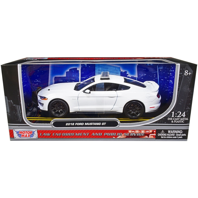 2018 Ford Mustang GT Police Car Unmarked Plain White “Law Enforcement and Public Service” Series 1/24 Diecast Model Car by Motormax