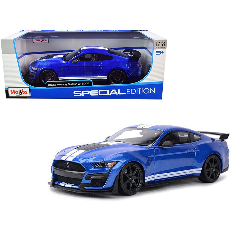 2020 Ford Mustang Shelby GT500 Blue Metallic with White Stripes “Special Edition” 1/18 Diecast Model Car by Maisto