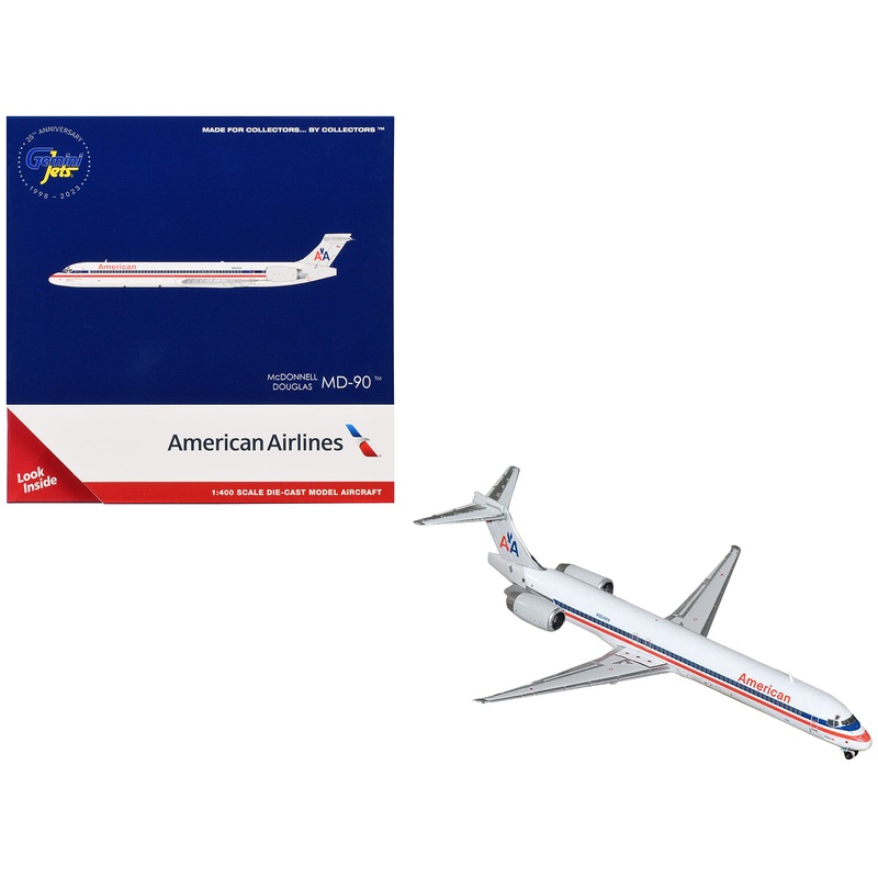 McDonnell Douglas MD-90 Commercial Aircraft “American Airlines” (N904RA) White with Blue and Red Stripes 1/400 Diecast Model Airplane by GeminiJets