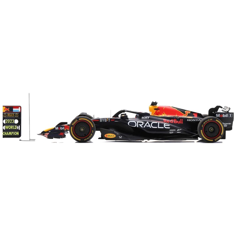 Red Bull Racing RB19 #1 Max Verstappen “Oracle” 2nd Place Formula One F1 “Qatar Sprint Race” (2023) with Number and Pit Board and Acrylic Display Case 1/18 Model Car by Spark