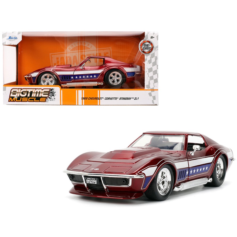 1969 Chevrolet Corvette Stingray ZL1 Red Metallic with Stars and Stripes Graphics “Bigtime Muscle” Series 1/24 Diecast Model Car by Jada