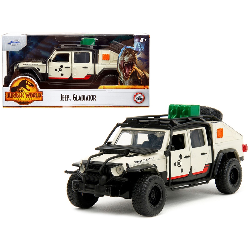 Jeep Gladiator Pickup Truck with Equipment Shell Beige with Graphics “Biosyn Genetics” “Jurassic World Dominion” (2022) Movie “Hollywood Rides” Series 1/32 Diecast Model Car by Jada