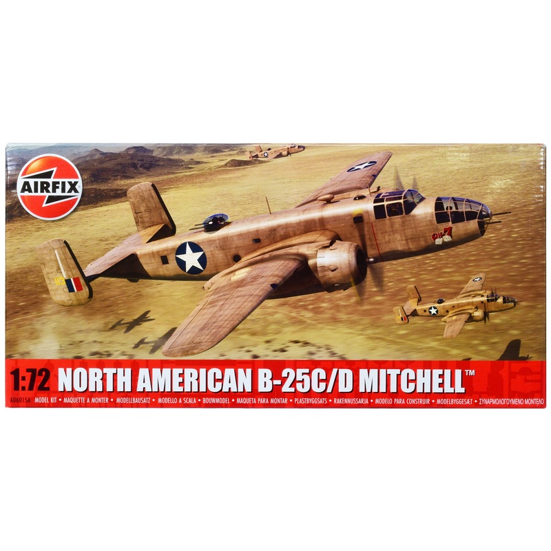 Level 3 Model Kit North American B-25C/D Mitchell Bomber Aircraft with 2 Scheme Options 1/72 Plastic Model Kit by Airfix