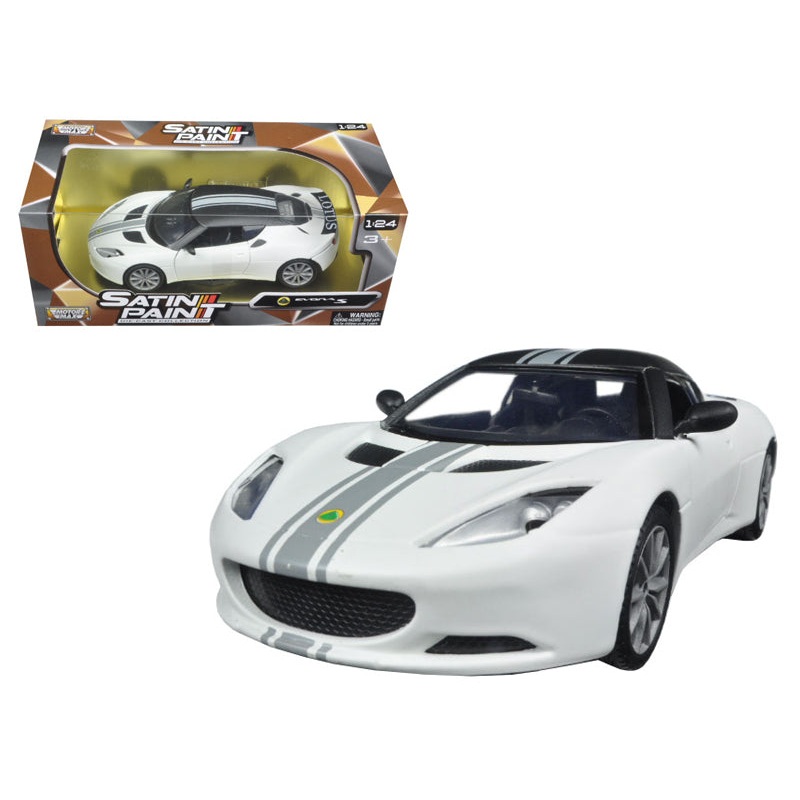 Lotus Evora S Matt White with Black Top and Gray Stripes “Satin Paint” Series 1/24 Diecast Model Car by Motormax