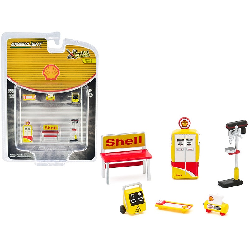 “Shell Oil” 6 piece Shop Tools Set “Shop Tool Accessories” Series 3 1/64 by Greenlight
