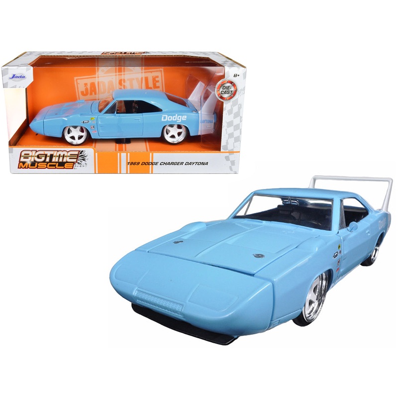 1969 Dodge Charger Daytona Light Blue with White “Bigtime Muscle” Series 1/24 Diecast Model Car by Jada