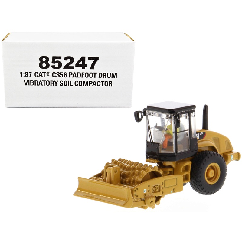 CAT Caterpillar CS56 Padfoot Drum Vibratory Soil Compactor with Operator “High Line” Series 1/87 (HO) Scale Diecast Model by Diecast Masters