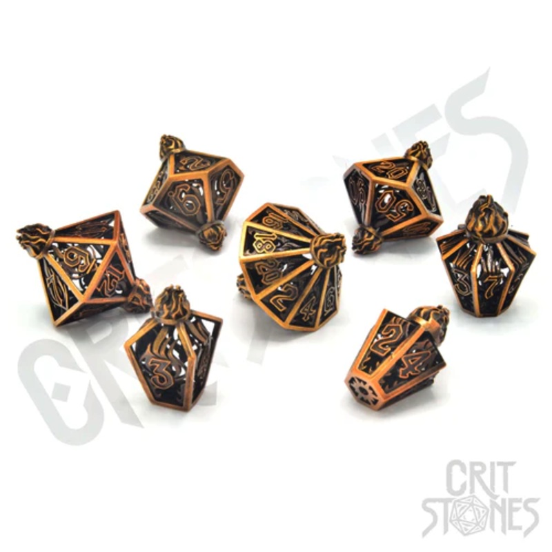 CritStones –  Metal RPG Dice Set – Elixerium Brass (Hollow)
