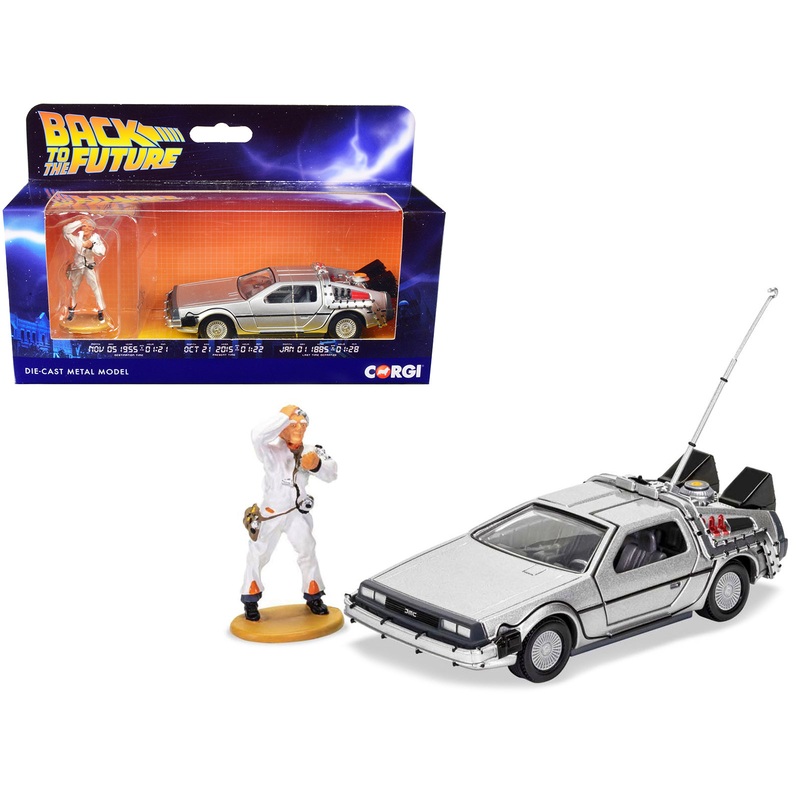 DMC DeLorean Time Machine with Doc Brown Figure “Back to the Future” (1985) Movie Diecast Model Car by Corgi