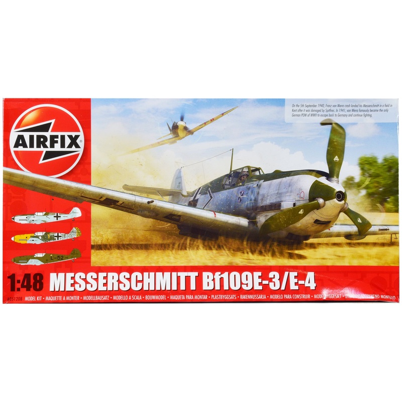 Level 2 Model Kit Messerschmitt Bf109E-3/E-4 Fighter Aircraft with 3 Scheme Options 1/48 Plastic Model Kit by Airfix