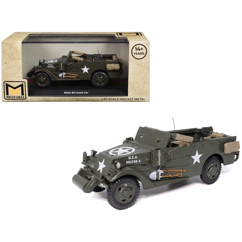 White M3 Scout Car Olive Drab “United States Army” 1/43 Diecast Model by Militaria Die Cast