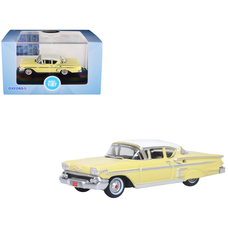 1958 Chevrolet Impala Sport Colonial Cream with Snowcrest White Top 1/87 (HO) Scale Diecast Model Car by Oxford Diecast