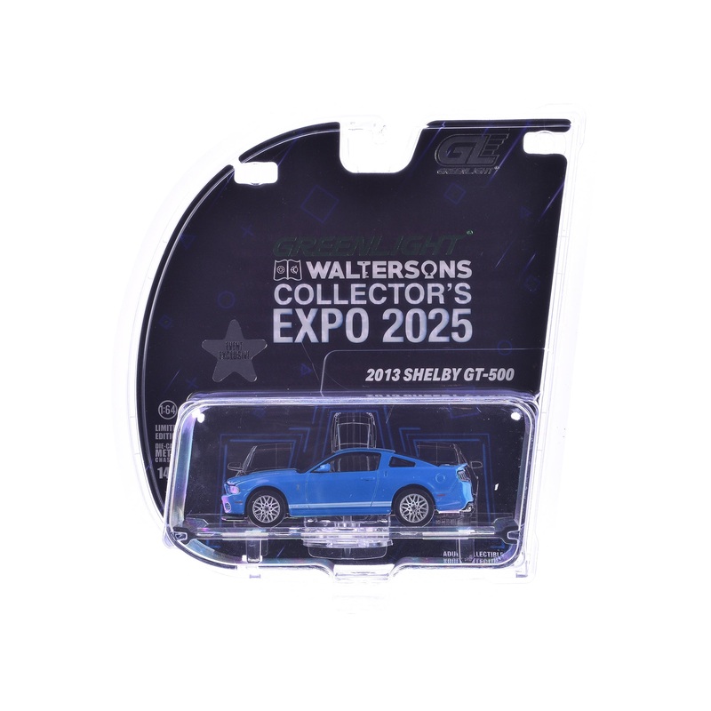 2013 Shelby GT-500 Blue with White Stripes “2025 Greenlight Waltersons Collector’s Expo Exclusive” 1/64 Diecast Model Car by Greenlight