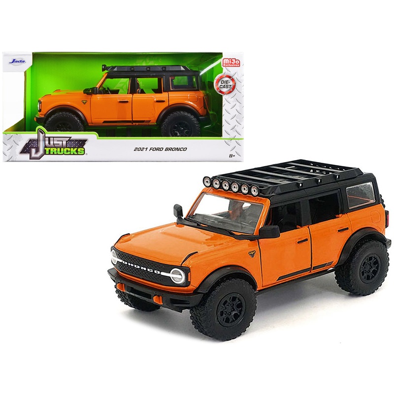 2021 Ford Bronco Orange with Black Stripes and Roof Rack “Just Trucks” Series 1/24 Diecast Model Car by Jada
