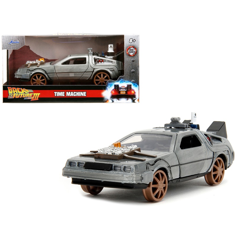 DeLorean DMC (Time Machine) Brushed Metal Train Wheel Version “Back to the Future Part III” (1990) Movie “Hollywood Rides” Series 1/32 Diecast Model Car by Jada