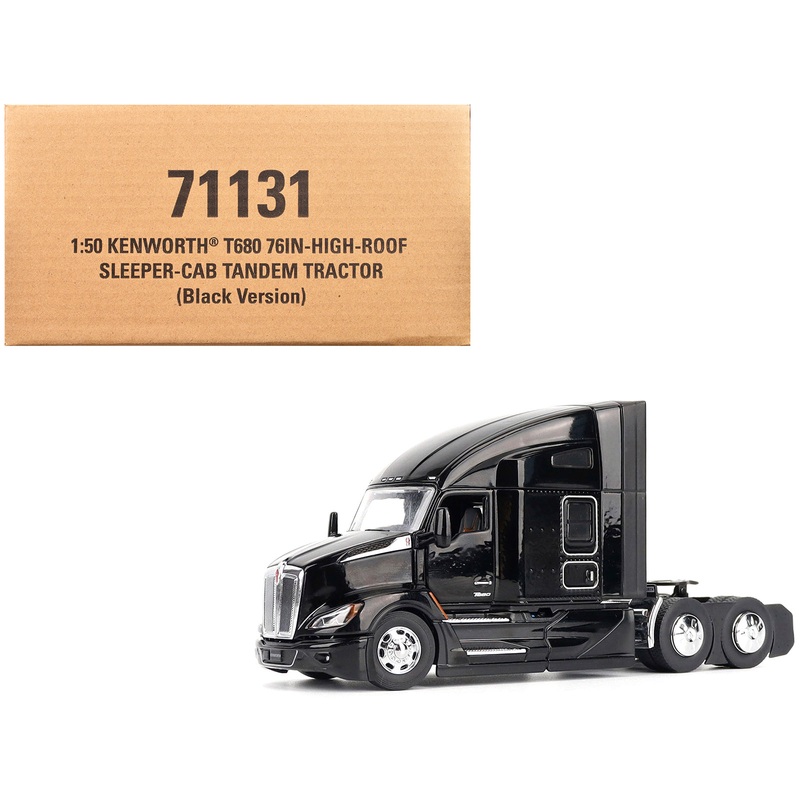Kenworth T680 76″ High Roof Sleeper Cab Truck Tractor Black “Transport Series” 1/50 Diecast Model by Diecast Masters