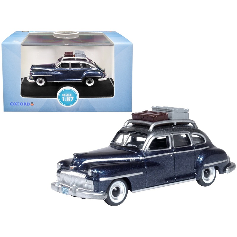 1946 DeSoto Suburban with Roof Rack and Luggage Butterfly Blue Metallic with Crystal Gray Top 1/87 (HO) Scale Diecast Model Car by Oxford Diecast