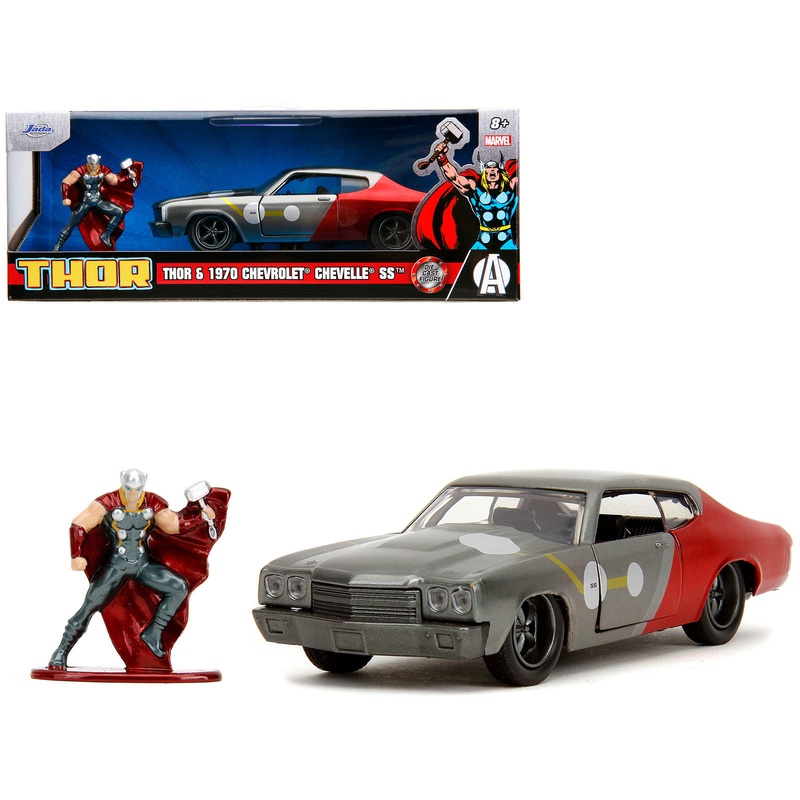 1970 Chevrolet Chevelle SS Gray Metallic and Red Metallic with Black Hood and Thor Diecast Figure “The Avengers” “Hollywood Rides” Series 1/32 Diecast Model Car by Jada