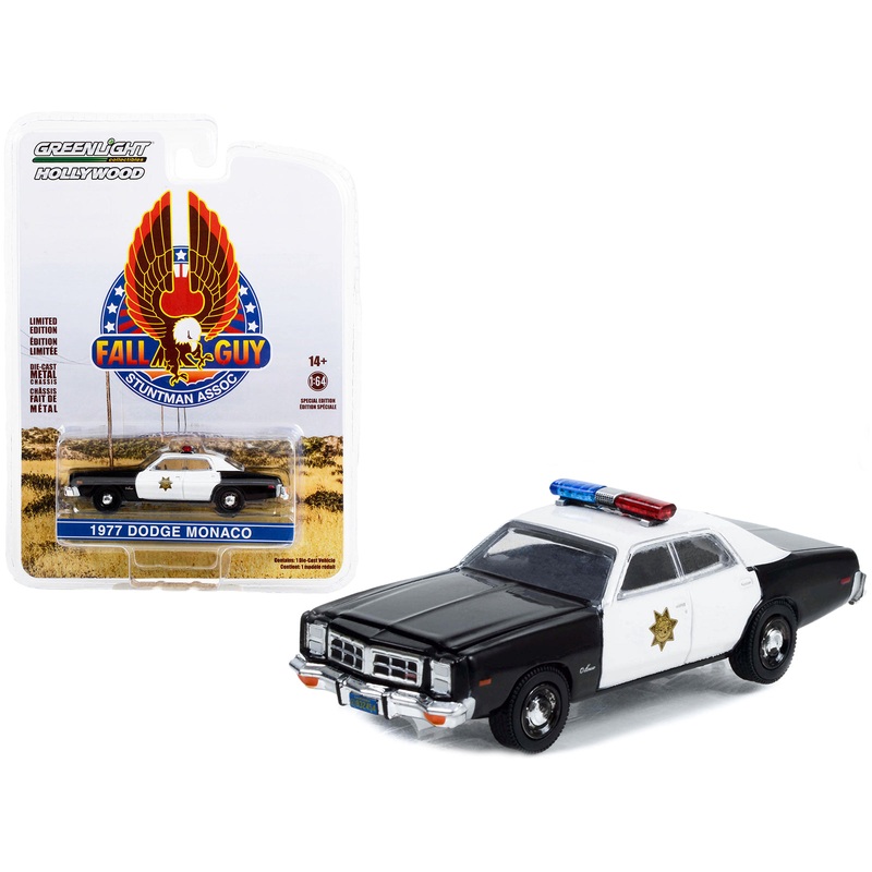1977 Dodge Monaco Police Black and White “County Sheriff’s Department” “Fall Guy Stuntman Association” Hollywood Special Edition 1/64 Diecast Model Car by Greenlight