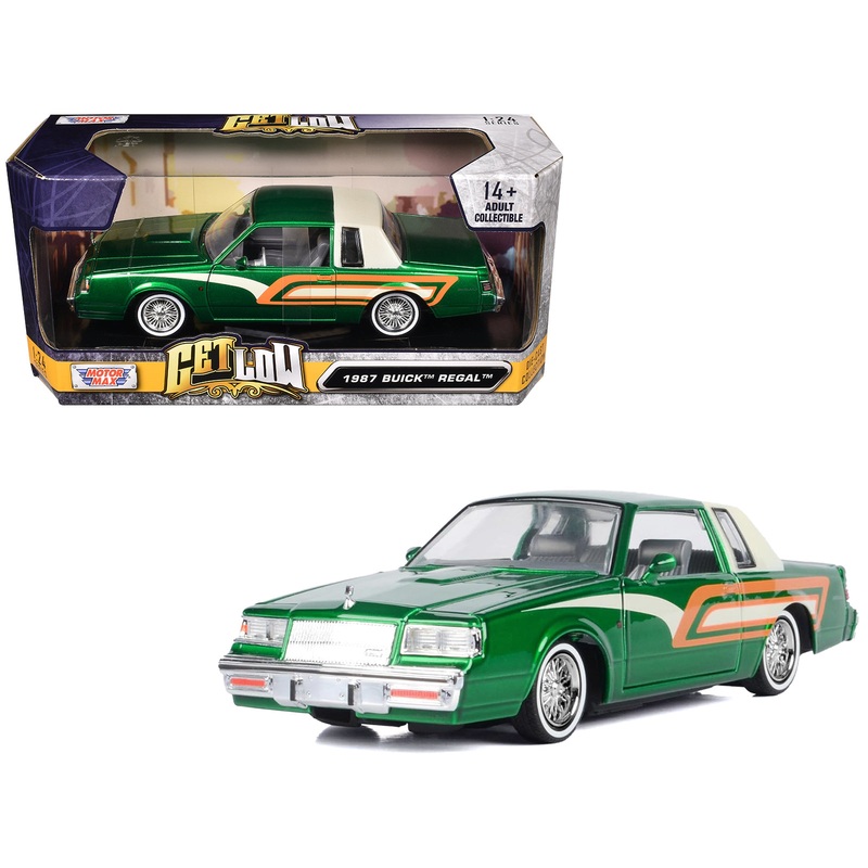 1987 Buick Regal 3.8 SFI Turbo Green Metallic and Cream with Graphics “Get Low” Series 1/24 Diecast Model Car by Motormax