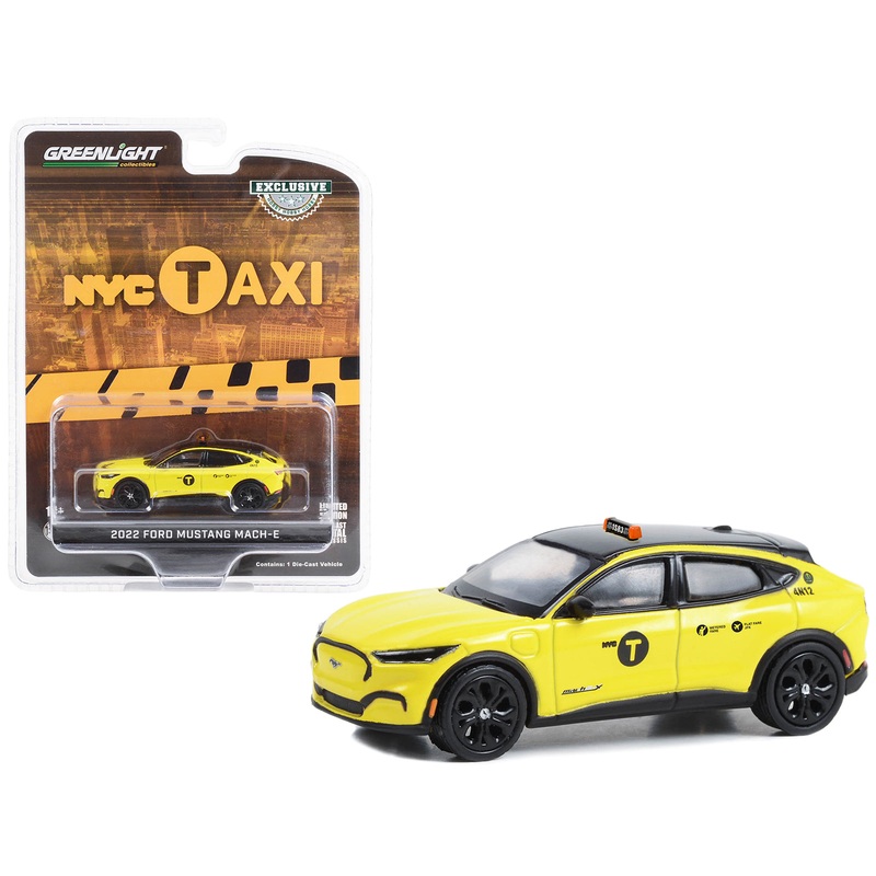 2022 Ford Mustang Mach-E Yellow with Black Top “NYC Taxi” “Hobby Exclusive” Series 1/64 Diecast Model Car by Greenlight