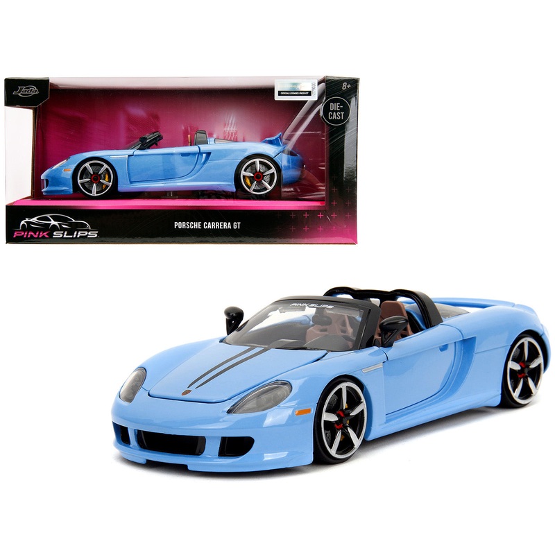 Porsche Carrera GT Convertible Blue with Black Stripes “Pink Slips” Series 1/24 Diecast Model Car by Jada