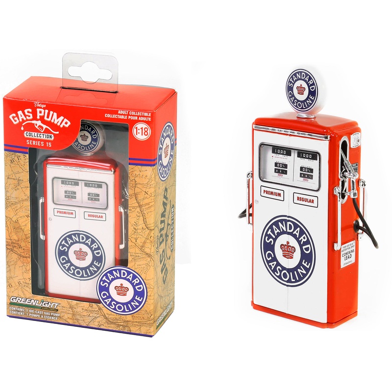 1954 Tokheim 350 Twin Gas Pump “Standard Gasoline” White and Red “Vintage Gas Pumps” Series 15 1/18 Diecast Replica by Greenlight