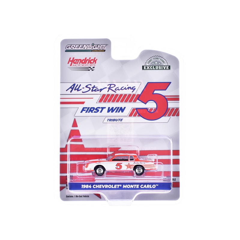 1984 Chevrolet Monte Carlo #5 Geoff Bodine “All-Star Racing (Hendrick Motorsports) First Win Tribute” White and Red with Graphics “Hobby Exclusive” Series 1/64 Diecast Model Car by Greenlight