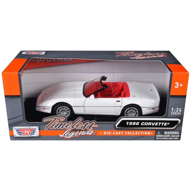 1986 Chevrolet Corvette C4 Convertible White with Red Interior “Timeless Legends” Series 1/24 Diecast Model Car by Motormax