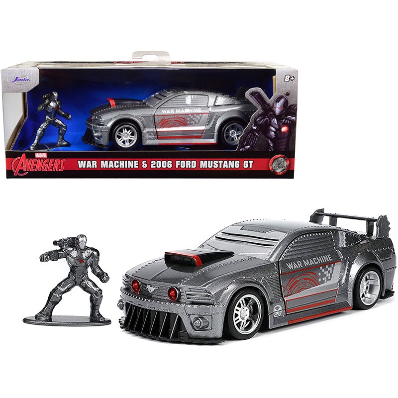 2006 Ford Mustang GT Gray Metallic and War Machine Diecast Figurine “Avengers” “Marvel” Series “Hollywood Rides” Series 1/32 Diecast Model Car by Jada
