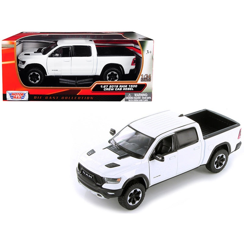 2019 RAM 1500 Rebel Crew Cab Pickup Truck White 1/24-1/27 Diecast Model Car by Motormax