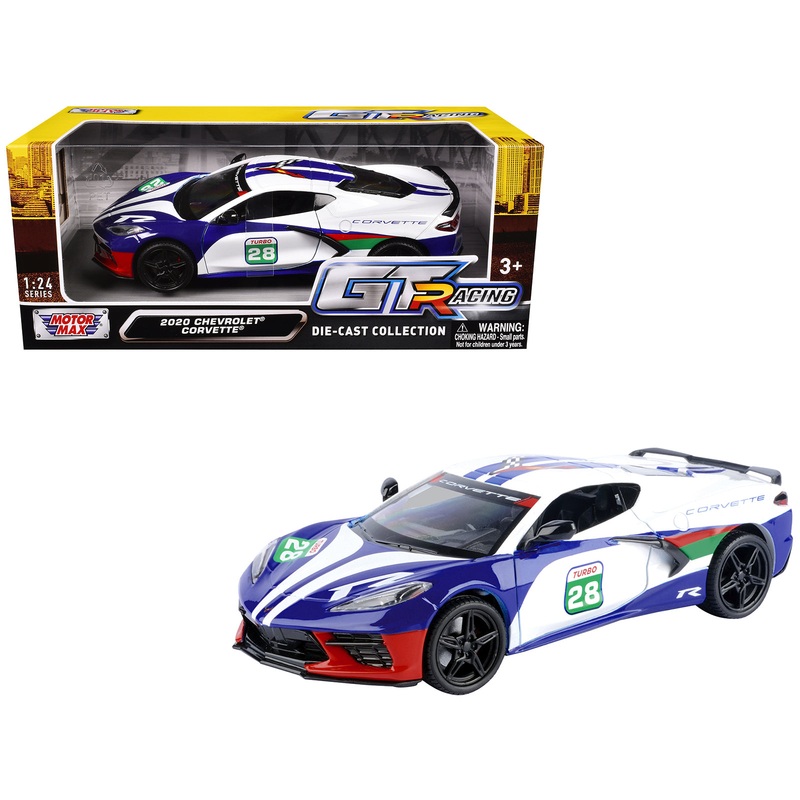 2020 Chevrolet Corvette #28 White with Blue Graphics “GT Racing” Series 1/24 Diecast Model Car by Motormax