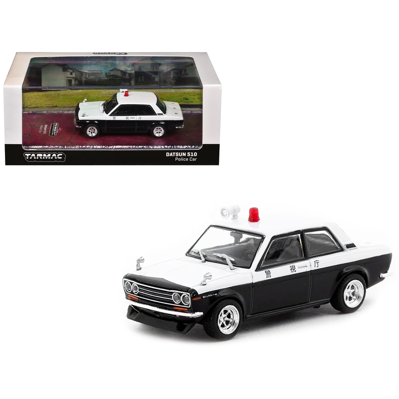 Datsun 510 “Japanese Police” Black and White “Road64” Series 1/64 Diecast Model Car by Tarmac Works