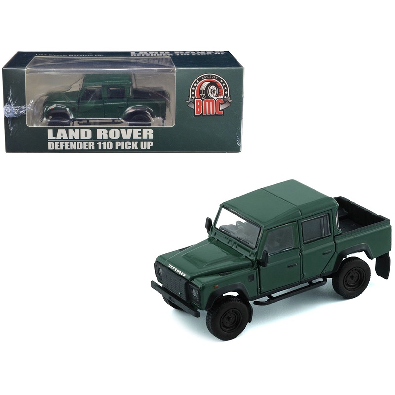 Land Rover Defender 110 Pickup Truck Green with Extra Wheels 1/64 Diecast Model Car by BM Creations