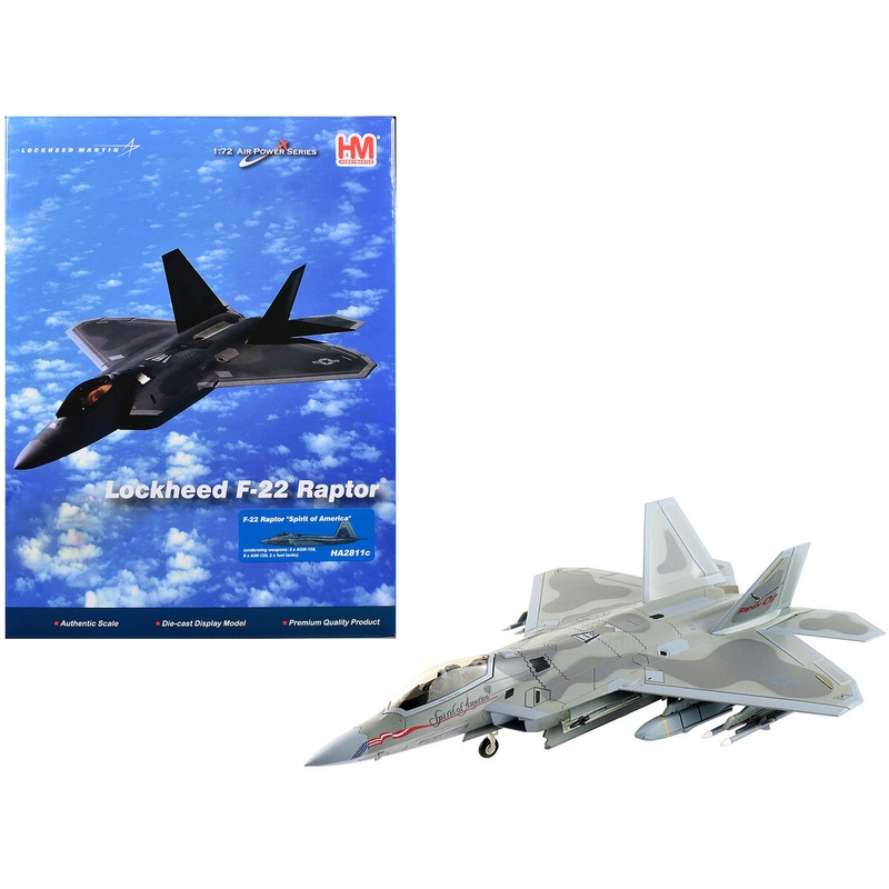 Lockheed F-22 Raptor Stealth Aircraft “Spirit of America” United States Air Force “Air Power Series” 1/72 Diecast Model by Hobby Master