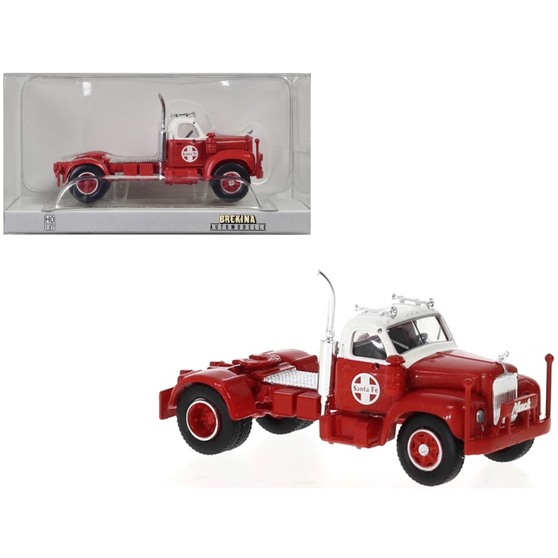 1953 B-61 Truck Tractor Red and White “Santa Fe” 1/87 (HO) Scale Model Car by Brekina