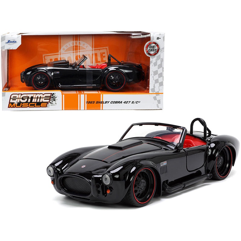 1965 Shelby Cobra 427 S/C Black with Matt Black and Red Stripes and Red Interior “Bigtime Muscle” Series 1/24 Diecast Model Car by Jada