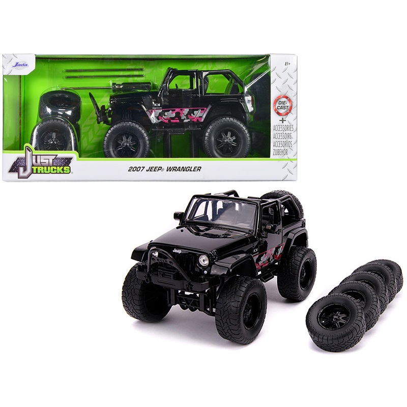 2007 Jeep Wrangler Black with Extra Wheels “Just Trucks” Series 1/24 Diecast Model Car by Jada