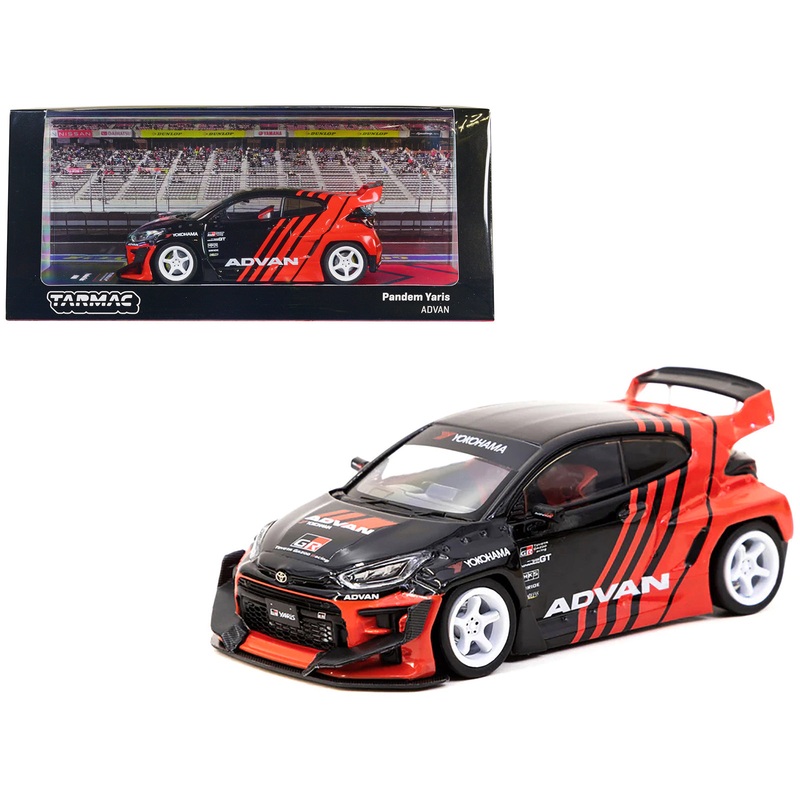 Toyota “Pandem” Yaris RHD (Right Hand Drive) Black and Red “ADVAN” Livery “Hobby43” Series 1/43 Diecast Model Car by Tarmac Works