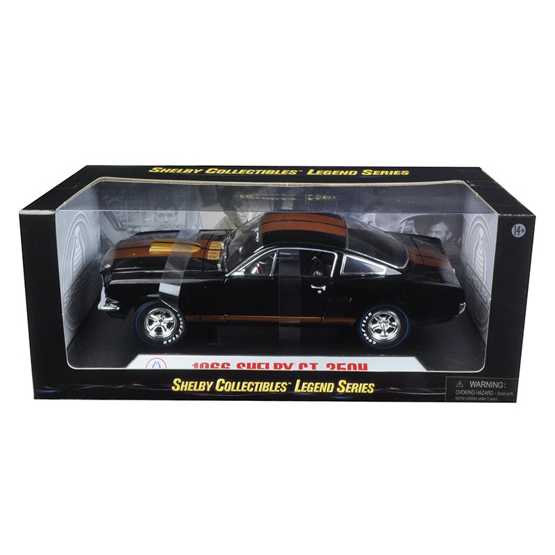 1966 Ford Mustang Shelby GT 350 “Hertz” Black with Gold Stripes and Racing Wheels 1/18 Diecast Model Car by Shelby Collectibles