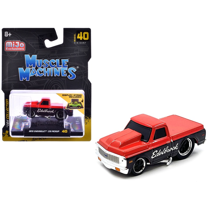 1972 Chevrolet C-10 Pickup Truck Red and Black “Edelbrock” 1/64 Diecast Model Car by Muscle Machines