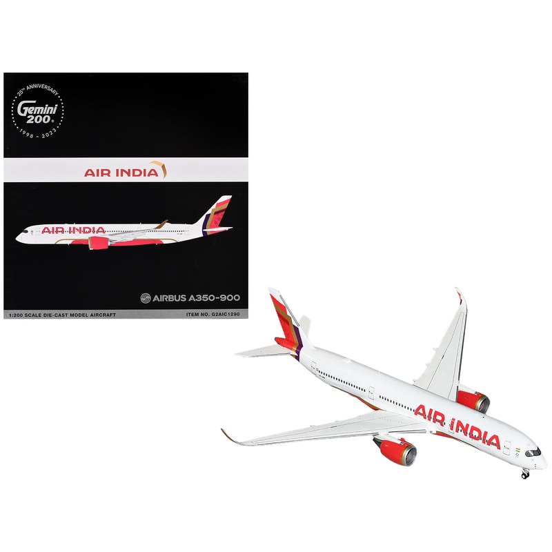 Airbus A350-900 Commercial Aircraft “Air India” (VT-JRH) White with Striped Tail “Gemini 200” Series 1/200 Diecast Model Airplane by GeminiJets